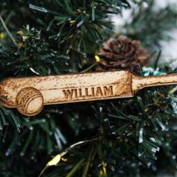Personalised Cricket Bat Christmas Ornament Cricketer Wood Custom Bauble Laser Engrave Rustic Wooden Name Tree Decoration Irish - thumbnail 2