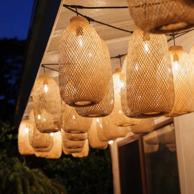 Outdoor Lighting Set - Bamboo Pendant String Lights Weatherproof Waterproof Garden Patio Restaurant Hanging Baskets - image 1