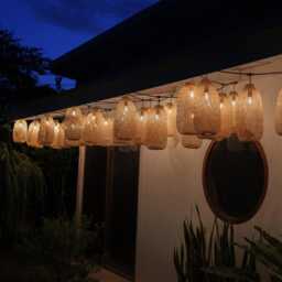 Outdoor Lighting Set - Bamboo Pendant String Lights Weatherproof Waterproof Garden Patio Restaurant Hanging Baskets - thumbnail 3