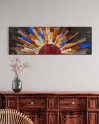 Blue September Wood Wall Art Modern Sunset Sunrise - 60x20 - thumbnail 1