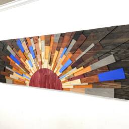 Blue September Wood Wall Art Modern Sunset Sunrise - 60x20 - thumbnail 3