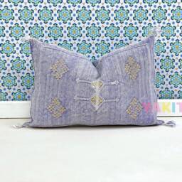 Yakiti-Light Purple Square Moroccan Pillows, Aka Cactus Silk Pillow, Decorative Pillows, Sabra Pillows, Moroccan Decor Designer Cactus - thumbnail 2