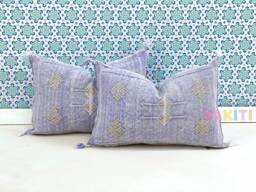 Yakiti-Light Purple Square Moroccan Pillows, Aka Cactus Silk Pillow, Decorative Pillows, Sabra Pillows, Moroccan Decor Designer Cactus - thumbnail 1