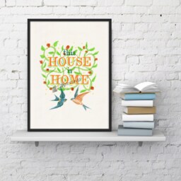 Homewarming Decor - Home Love Quote Art Print Typography Collage, Birds & Vines - thumbnail 3