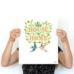 Homewarming Decor - Home Love Quote Art Print Typography Collage, Birds & Vines - thumbnail 2
