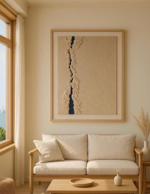 Custom Sound Wave 3D Sea Landscape Textile Fiber Art On Canvas, Size Framed Ocean Tapestry - image 1