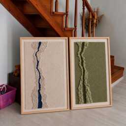 Custom Sound Wave 3D Sea Landscape Textile Fiber Art On Canvas, Size Framed Ocean Tapestry - thumbnail 2
