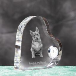 Swedish Vallhund - Crystal Clock in The Shape Of A Heart With Image Pure-Bred Dog - thumbnail 3