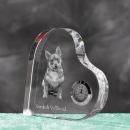 Swedish Vallhund - Crystal Clock in The Shape Of A Heart With Image Pure-Bred Dog - thumbnail 2