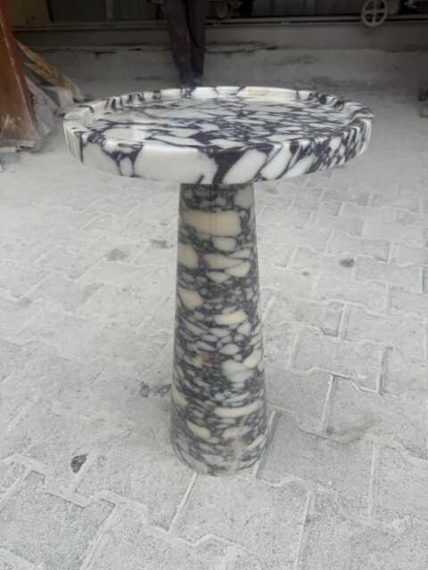 Calacatta Viola Marble Pedestal Side Table, Custom Coffee Minimal Sculptural End Handcrafted Stone Furniture - image 1