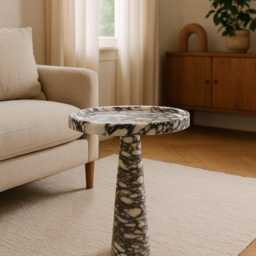 Calacatta Viola Marble Pedestal Side Table, Custom Coffee Minimal Sculptural End Handcrafted Stone Furniture - thumbnail 2
