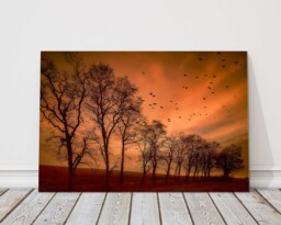 Autumn Sunset Canvas Print Flying Birds Peaceful Landscape Wall Art Decor - thumbnail 1