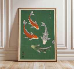 Japanese Koi Fish Poster, Minimalist Wall Art Print, Zen Nature Artwork, Traditional Asian Decor, Modern Oriental Home Design - thumbnail 1