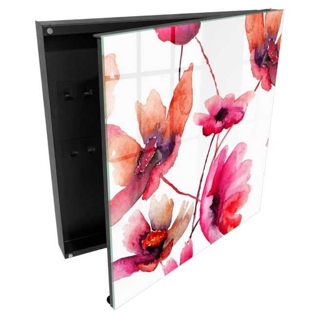 Watercolor Flowers Wall Mounted Key Cabinet, Red Box For Wall, & Plants, Lovers Of Nature Art - image 1
