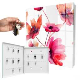 Watercolor Flowers Wall Mounted Key Cabinet, Red Box For Wall, & Plants, Lovers Of Nature Art - thumbnail 2