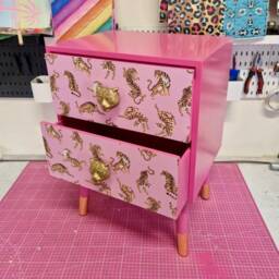 Pink Tiger Square Bedside Table, Two Drawers, Ideal Nightstand. Flamingo & Baby Pink With Gold. Customisable - thumbnail 3