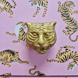 Pink Tiger Square Bedside Table, Two Drawers, Ideal Nightstand. Flamingo & Baby Pink With Gold. Customisable - thumbnail 4
