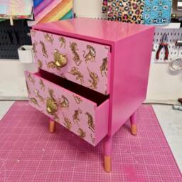 Pink Tiger Square Bedside Table, Two Drawers, Ideal Nightstand. Flamingo & Baby Pink With Gold. Customisable - thumbnail 1