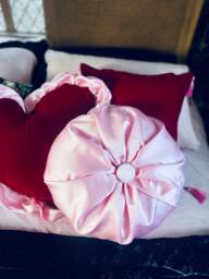 Handmade Art Deco Satin Circle Pillow, Pink Boudoir Cushion