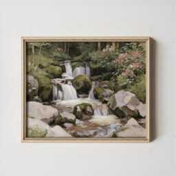 Forest Waterfall Poster, Green Landscape Print, Nature Wall Art, Paper - thumbnail 3