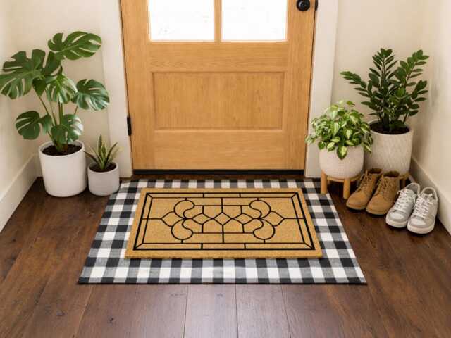 Symmetrical Black Line Door Mat - Vintage Art Deco - image 1