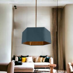 New Luxury Premium Quality Midnight Blue Hexagon Velvet Lamp Shade Pendant Light With Metallic Lining - thumbnail 3