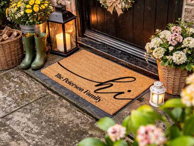 Minimalist Hi Sign - Personalized Family Entry Rug Friendly Housewarming Gift - image 1