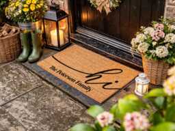 Minimalist Hi Sign - Personalized Family Entry Rug Friendly Housewarming Gift - thumbnail 1