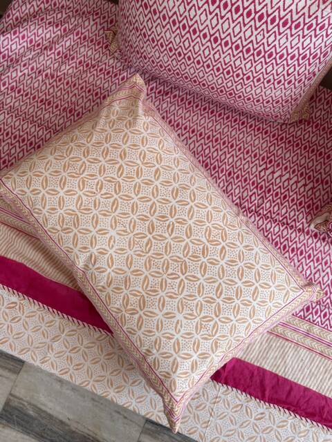 Indian Block Printed Cotton Cushion Cover Set Floral Decorative Pillows - image 1