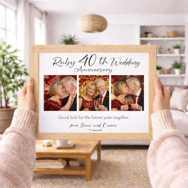 40Th Ruby Wedding Anniversary Personalised Photo Frame, Custom 3 Montage Gift For Couples, 40 Year Married Keepsake, 6 Frame Choices - image 1