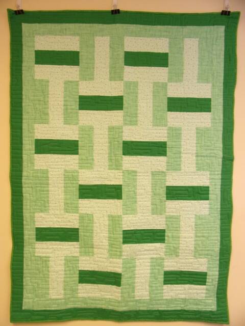 "Green Fence Rail Handmade Throw Quilt - 47"" X 65" - image 1