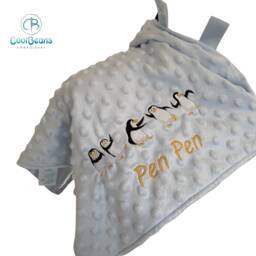 Personalised Baby Taggy Blanket - Embroidered Name & Penguins 35cm X Comforter Blanket - thumbnail 2