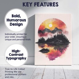 Watercolour Sunset Mountain Forest Reflection Minimalist Landscape Canvas Wall Art Print Decor Picture Ready To Hang - thumbnail 2