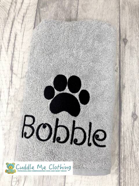Personalised Puppy Towel, Embroidered Paw Print, Custom Name - image 1