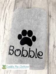 Personalised Puppy Towel, Embroidered Paw Print, Custom Name