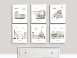 Set Of 6 Posters For Nursery, Customizable Locations & Colors, Sizes 5x7, 8x10, 11x14 - thumbnail 1