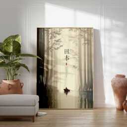 Japan Bamboo Forest Poster, Serene Rowboat Print, Minimalist Japanese Wall Art, Zen Nature Landscape Decor - thumbnail 4