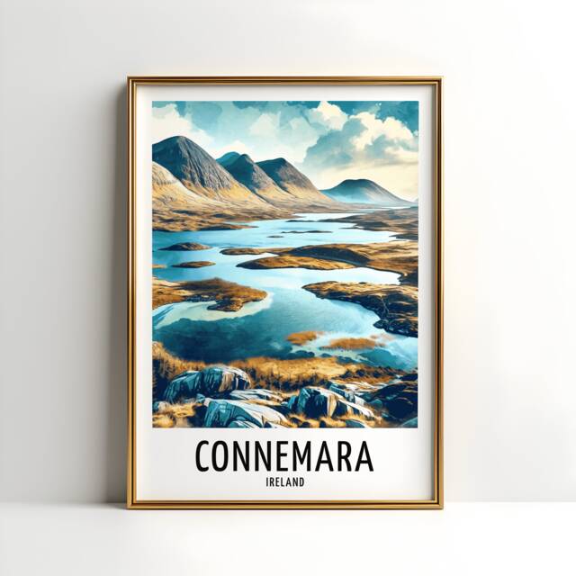 Connemara Travel Print - Watercolour Poster Design - Wall Artwork Ireland Gifts Home Decor Art Gift Wildlife Lakes Picture - image 1