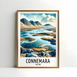 Connemara Travel Print - Watercolour Poster Design - Wall Artwork Ireland Gifts Home Decor Art Gift Wildlife Lakes Picture - thumbnail 1