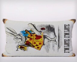 Alice in Wonderland White Rabbit I'm Late Vintage- Customizeable Personlized - Cushion Cover Case Or Stuffed With Insert - thumbnail 2