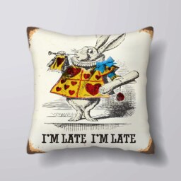 Alice in Wonderland White Rabbit I'm Late Vintage- Customizeable Personlized - Cushion Cover Case Or Stuffed With Insert - thumbnail 1
