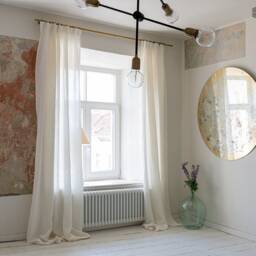 Off White Linen Curtain - 1 Panel With Multifunctional Tape - Ivory Semi Sheer Pole Pocket - thumbnail 2