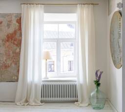 Off White Linen Curtain - 1 Panel With Multifunctional Tape - Ivory Semi Sheer Pole Pocket