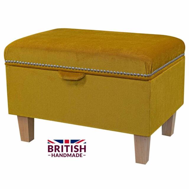 Handmade Gold Velvet Storage Ottoman Luxury Footstool With Studding - image 1