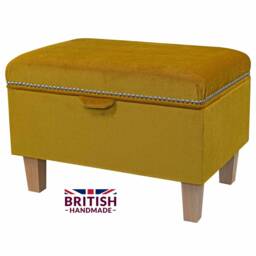 Handmade Gold Velvet Storage Ottoman Luxury Footstool With Studding - thumbnail 1