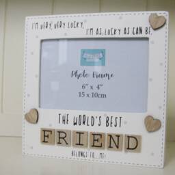 Photo Frame The Worlds Best Friend Letters Tile Art Bff Gift Wood Cream 6x4 - thumbnail 3
