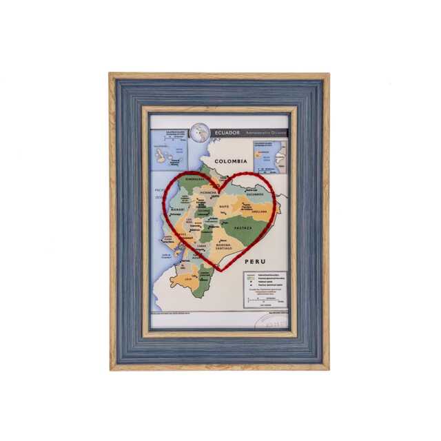 Ecuador Heart Map - Custom Gift Anniversary For Him Framed Wedding Vintage Print Of W Hand-Embroidered - image 1