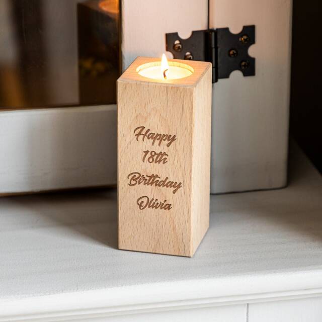 Personalised 18Th Birthday Candle Holder Beech Wood Tea Light Holder - Lc397 - image 1