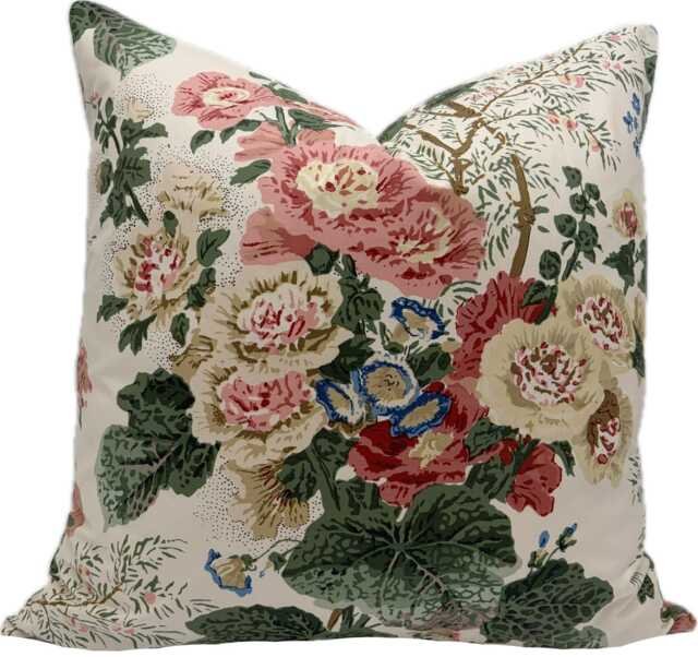 Lee Jofa Althea Poppy/Sage Chintz Cotton Cushion Cover Pillow Double Sided - image 1