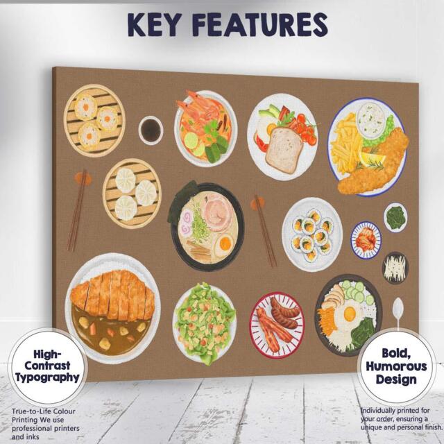 Watercolour International Cuisine Food Collection Illustration Canvas Wall Art Print Decor Picture Ready To Hang - image 1